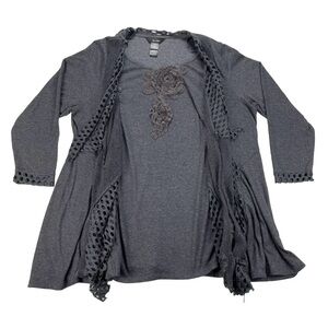 Ali Miles One-Piece Floral Drape Front Abstract Blouse Shirt Top Gray Plus 1X